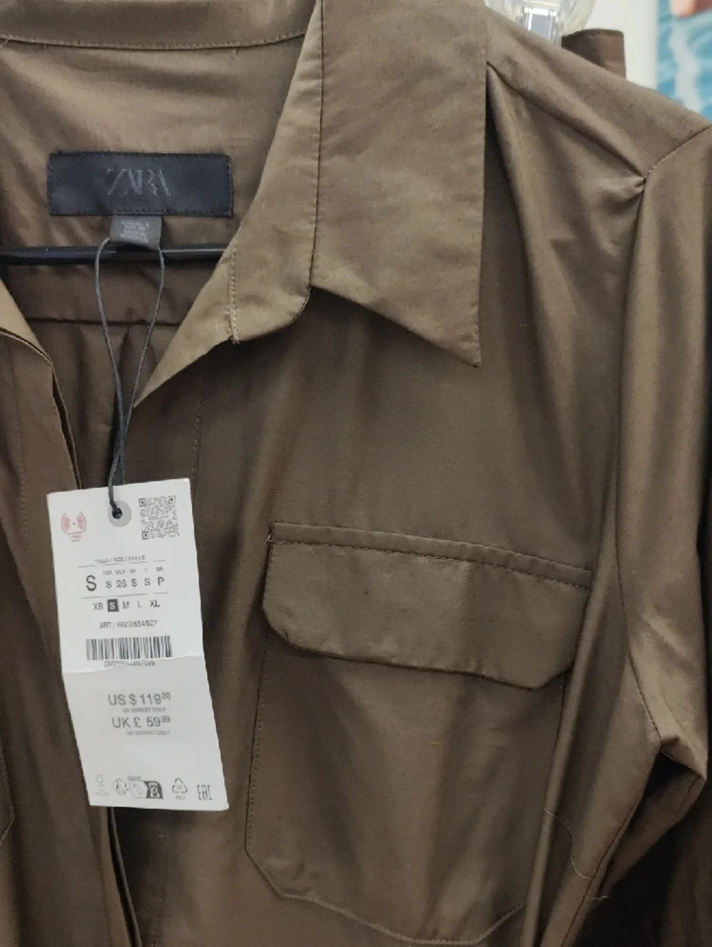 Zara Brown Long-Sleeve Belted Shirt Dress - Picture 4 of 9